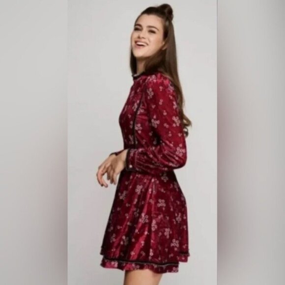 Highly Preppy Red Velvet Lace Dress Sz S Romantic Gothic Vampirecore Regencycore - Picture 2 of 14